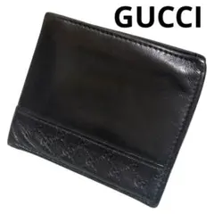 グッチ　折り財布　札入れ　GGシマ　レザー　ブラック　マイクロGG　フラップ