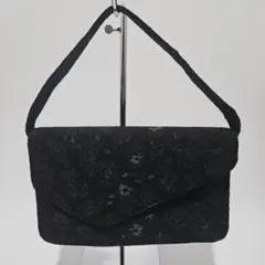 フォーマルバッグ ブラック 花柄刺繍 肩掛け 冠婚葬祭