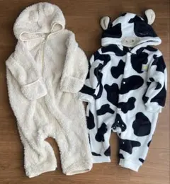 ふわふわフード付きロンパース2点セット 牛さん 西松屋 USED