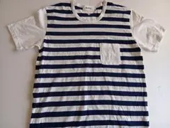 ALOYE ボーダー柄 ポケット付きTシャツ 白×ネイビー Lサイズ アロイのサムネイル