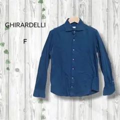 ジラデリ　ghirardelli　ダイヤ柄織りコットンシャツ　鹿の子　ネイビー