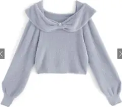 リボンカラーフェザーニットトップス　ws10　GRL