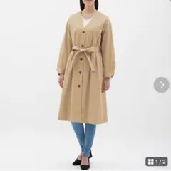 未使用品 GUフロントボタンノーカラーコート ワンピース Sサイズ