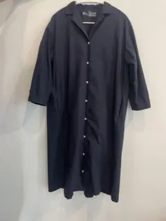 無印良品　七分袖ワンピース　紺色　M〜L