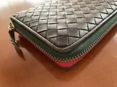 財布　革財布　編み込み　ファスナー　カード収納　診察券　長財布