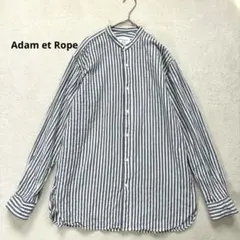 【アダムエロペ】M コットン 長袖シャツ バンドカラー メンズ　ストライプ
