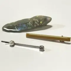 美品lattice リーフ型 ヘアピン グリーン マスタード ストーン パール