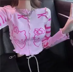 サンリオ ハローキティ トップス 長袖 ピンク ショート丈 M キティちゃん