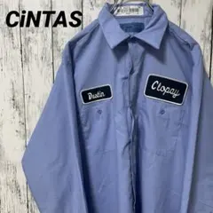 C2749 CINTAS 長袖シャツ ワークシャツ ワッペン ブルー 海外古着