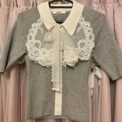 26SS SNIDEL エンブロイダリーカラードッキングニット グレー