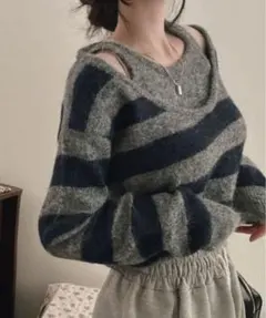 MONO8　ボーダー柄ニットトップス
