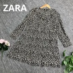 希少　ZARA ザラ膝丈ワンピース　長袖　ドット柄　ひらひら　フレア