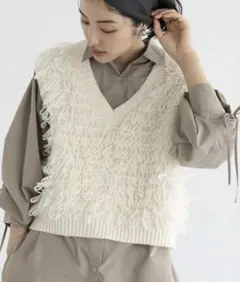 Green Parks chocolraffine ループニットベスト フリンジ