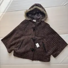 【新品未使用】OLIVE des OLIVEフード付きチェック柄ポンチョ コート