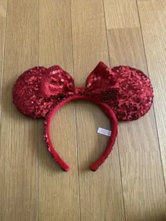 ミニー耳カチューシャ スパンコール 赤