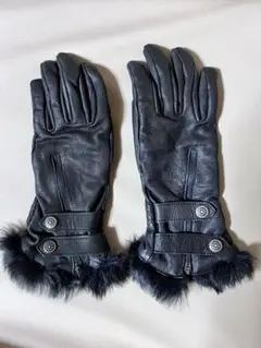 レザー ファー付きグローブ 編み込みデザイン