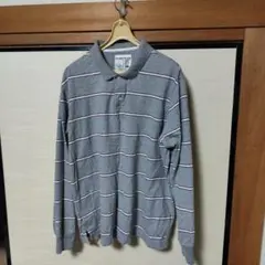 OLD NAVY 長袖ポロシャツ L グレー/ストライプ