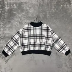 【イング】（M）ニット セーター チェック柄 リブ切り替え カジュアル 長袖