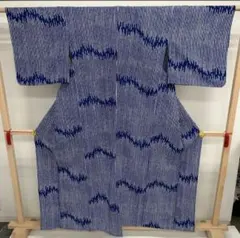 洗える着物　単衣　青に縞　裄65cm