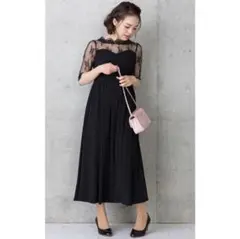SWEET MOMMY 5分袖 レースワンピース ネイビー　マタニティドレスのサムネイル
