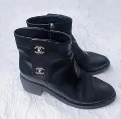CHANEL◆シャネル◆ターンロックショートブーツ黒◆39◆25cm◆CCロゴのサムネイル