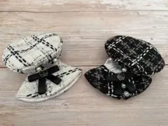 即発送可能10センチぬいぐるみ服ポンチョ白&黒色ベレー帽ぬい服カメリアぬいマント