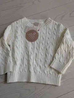 ケーブル編み 白　プティマイン　80 90 コットンニット　ケーブルニット　綿