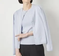 NOLLEY'S sophi ラメクルーネックカーディガン　ノーリーズ　サックスのサムネイル