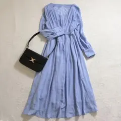 ナチュラルビューティーベーシック/ウエストタックフレアワンピース/リネンライク