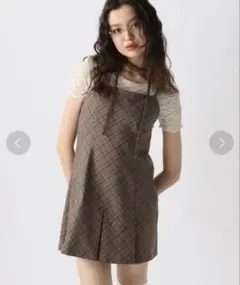 forever21 ボウタイ付きチェックキャミワンピース