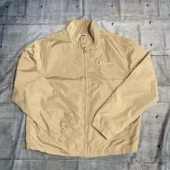 Champion ナイロンジャケット ベージュ M 刺繍ロゴ スタンドカラー