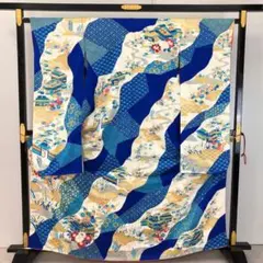 振袖 風景柄 花模様 青色 金彩 KK-2121のサムネイル