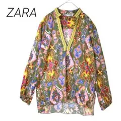 ZARA✳️スキッパーシャツ【EUR S】長袖 マルチカラー 個性 華やか 春夏