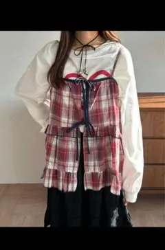 チェックリボンフリルビスチェ