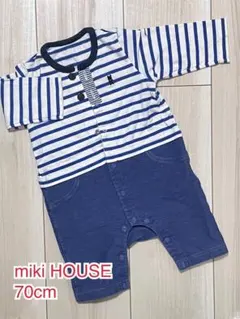 miki HOUSE ストライプロンパース 70cm