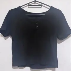 GU ワッフルヘンリーネックT 半袖 ブラック