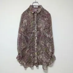 美品 PINORE ピノーレ ペイズリー柄 シアーブラウス ラメ糸 38 Mのサムネイル