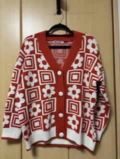 ZARA フラワー柄ニットカーディガン M