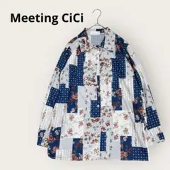 Meeting CiCi パッチワーク風長袖ブラウスシャツ　花柄　韓国　大きめ