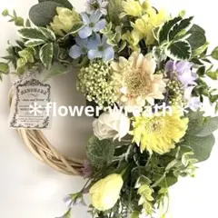 ＊フラワーリース＊　大きめ　玄関リース　ガーベラとチューリップのナチュラルリース