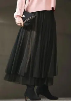 23区大きいサイズ エアリーチュールスカート 48 ブラック - メルカリ
