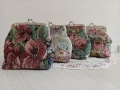 花柄 がま口ポーチ 小物入れ ハンドメイド ゴブラン織り風