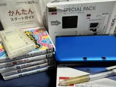 3DS LLブルー＆ブラック 充電器、タッチペン、カセット6枚付き 本体初期化済