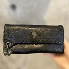 極美品✨ANNA SUI ダリア がま口 長財布 バタフライ 黒 牛革 エンボス