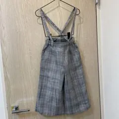 【未使用】a.v.v グレーチェック　サスペンダー付きワイドパンツ　110