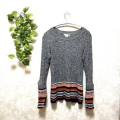 美品❗️【H&M】エイチ アンド エム ニットブラウス　S相当　グレー系　薄手