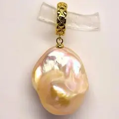 絶品照り 虹色バロックパールペンダントトップ　無調色 シルバー オレンジ系