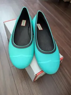 HUNTER　フラットシューズ　レインシューズ　ターコイズ