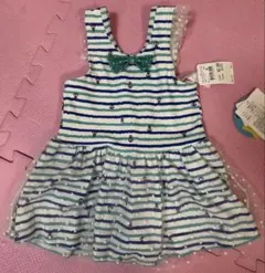 90cm 水着ストライプドレス フリル付き