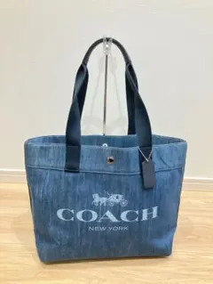 【美品】COACH コーチ トートバッグ デニム キャンバス A4収納可 ブルー